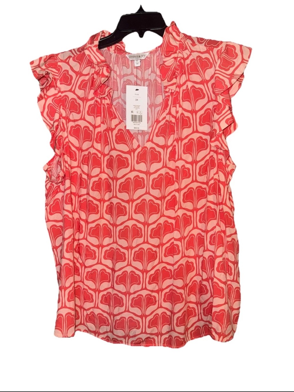 NEW Crown & Ivy Coral Geo Blouse Womens 3x Plus NWT
